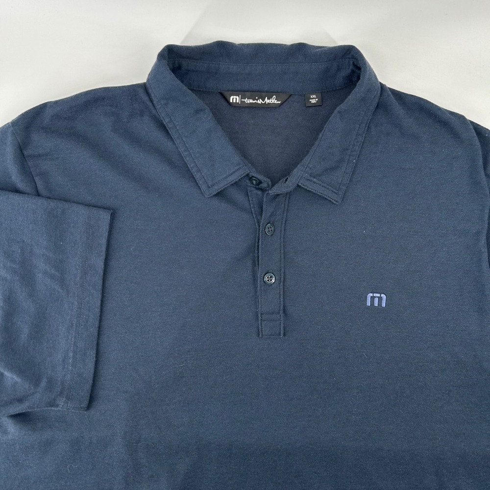TravisMathew Polo Shirt Mens XXL Navy Blue Pima Cotton Blend Golf Casual